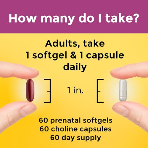 Nature Made Prenatal Vitamin Softgels + Choline Capsules, Folic Acid + DHA + Choline, 60 Prenatal Vitamins for Women, 60 Choline Supplements Capsules, 60 Day Supply