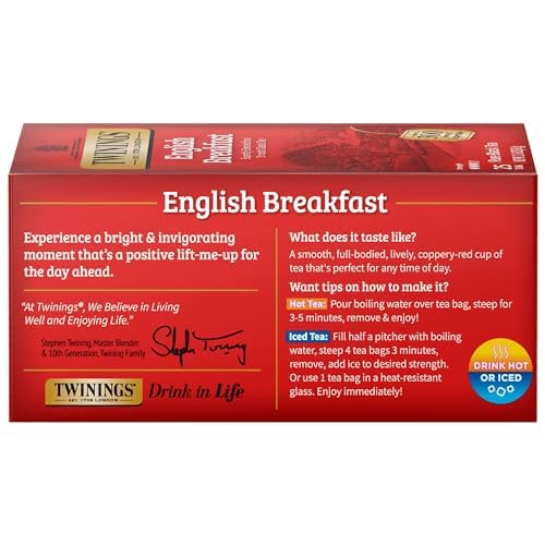 Twinings English Breakfast Individually Wrapped Tea Bags, 25 Count (Pack of 6), Caffeinated, Flavourful, Robust Black Tea, Enjoy Hot or Iced