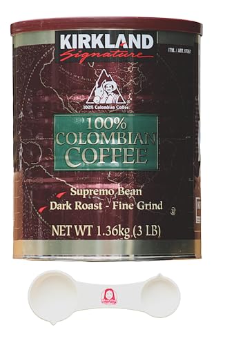 Kirkland Signature 100% Colombian Dark Roast Coffee Bundle (3 lbs) with Bonus Sophley Measuring Spoon - Rich Flavor and Convenient Brewing!