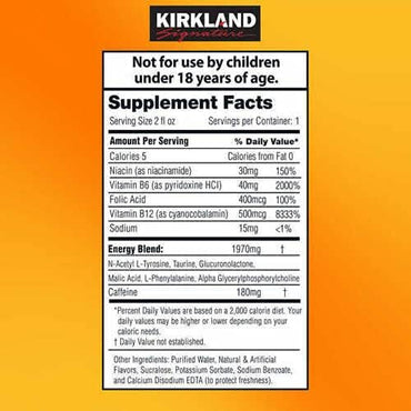 Kirkland Signature Energy Shot, Dietary Supplement: 48 Bottles Variety Pack of 2 Fl Oz