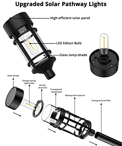 ILANCK Solar Pathway Lights 8 Pack, Bright Solar Lights Outdoor Waterproof IP65, LED Solar Garden Lights Metal Landscape Lighting for Yard, Path, Driveway