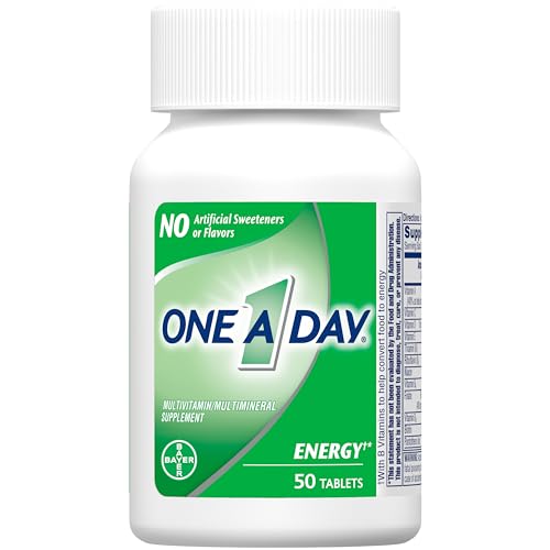 One A Day Energy Multivitamin with Vitamin A, C, D, E, Zinc for Immune Health*, Caffeine, Biotin, B6, B12 & More, 50 Tablets