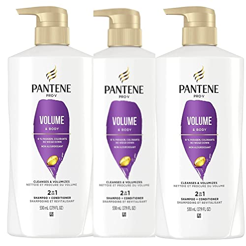 Pantene Pro-V Volume & Body 2 in 1 Shampoo & Conditioner,17.9 fl oz Pump Bottle (Pack of 3)