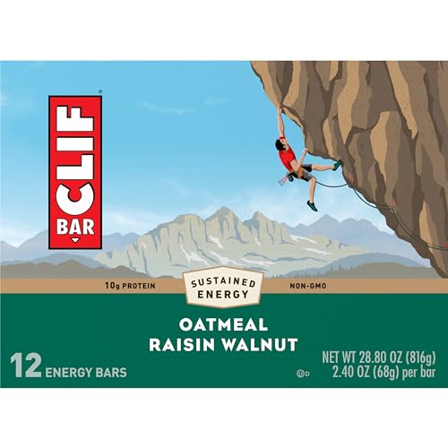 CLIF BAR - Oatmeal Raisin Walnut - Made with Organic Oats - 10g Protein - Non-GMO - Plant Based - Energy Bars - 2.4 oz. (12 Pack)