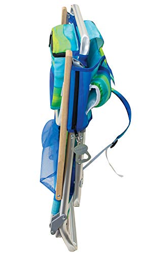 Tommy Bahama 5-Position Classic Lay Flat Folding Backpack Beach Chair, Blue and Green Stripe , 23" x 25.25" x 31.5"