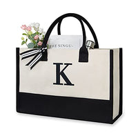TOPDesign Embroidery Initial Canvas Tote Bag, Personalized Present Suitable for Wedding, Birthday, Beach, Holiday, is a Great Gift Women, Mom, Teachers, Friends, Bridesmaids (Letter K)
