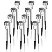 GIGALUMI Solar Lights Outdoor Waterproof, 12 Pack, Stainless Steel LED Solar Garden Lights for Patio, Lawn, Yard and Landscape, Cold White