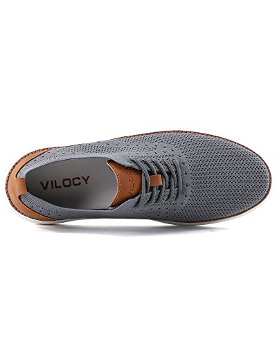 VILOCY Men's Dress Sneakers Oxfords Casual Business Shoes Lace Up Lightweight Walking Knit Mesh Fashion Sneakers Grey,EU43