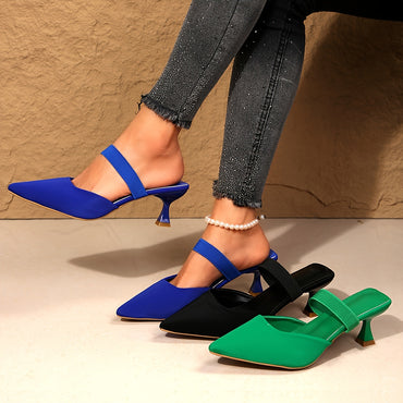 Chic Kitten Heel Sandals - Pointed Toe, Slingback, Low Heel, Slip-On Design, Solid Color, Fashionable, Comfortable, Versatile, Ideal for Daily Wear, Outdoor Activities, and Formal Events