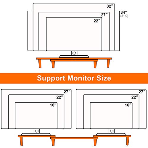 Pezin & Hulin Computer Monitor Stands for Desk, Dual Monitor Stand Riser, Desktop Oraganizer 3 Shelf with Storage, Adjustable Length and Angle, for Laptop, Screen, Printer, Bamboo