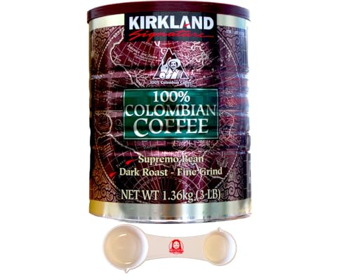 Kirkland Signature 100% Colombian Dark Roast Coffee Bundle (3 lbs) with Bonus Sophley Measuring Spoon - Rich Flavor and Convenient Brewing!