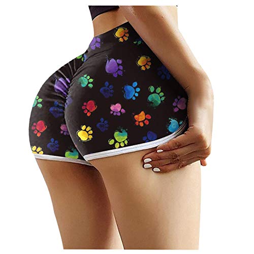 niuwa Women Print Fitness Yoga Shorts Stretch Sport Workout Running Biker Shorts Ruched Butt Fitting Athletic Booty Shorts (Black, M)