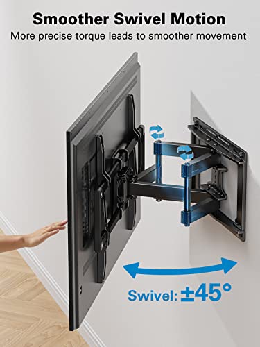 Pipishell Full Motion TV Wall Mount for 40–82 inch Flat or Curved TVs, Smooth Swivel & Extension, Tool-Free Tilt with Heavy-Duty Arms, Max VESA 600x400mm up to 110 lbs, Fits 12″/16″ Wood Studs, PILF11