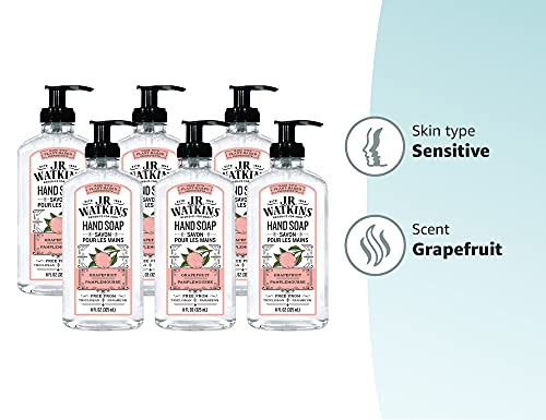 J.R. Watkins Gel Hand Soap, Scented Liquid Hand Wash for Bathroom or Kitchen, USA Made and Cruelty Free, 11 fl oz, Grapefruit, 6 Pack