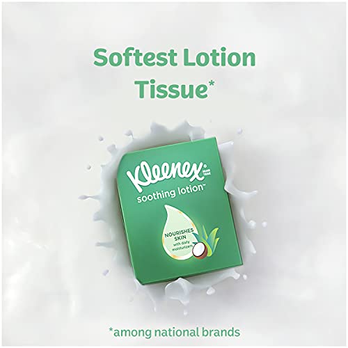 Kleenex Soothing Lotion Tissues with Aloe, Coconut Oil and Vitamin E, 4 cube boxes, 1 Cube Box containe 85 Tissues. Total of 340 Tissues. Assortment Colors.