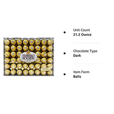 Ferrero Rocher Fine Hazelnut Chocolates, Chocolate Gift Box, 48 Count Flat, 21.2 oz