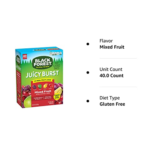 Black Forest Juicy Burst Fruit Snacks, Mixed Fruit Flavors, 0.8 Ounce Pouches (40 Count)