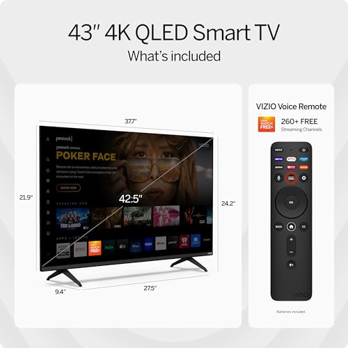 VIZIO 43-inch MQ6 Series 4K QLED HDR Smart TV w/Dolby Vision, WiFi 6E, Bluetooth Headphone Capable, AMD FreeSync & Alexa Compatibility, M43Q6M-K04, 2023 Model