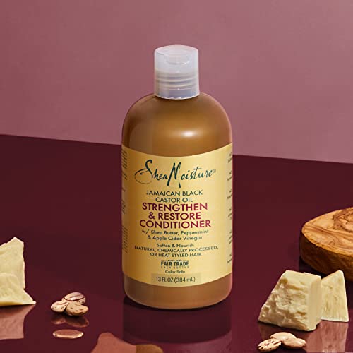 SheaMoisture Conditioner 100% Pure Jamaican Black Castor Oil to Intensely Smooth and Nourish Hair with Shea Butter, Peppermint and Apple Cider Vinegar 13 oz