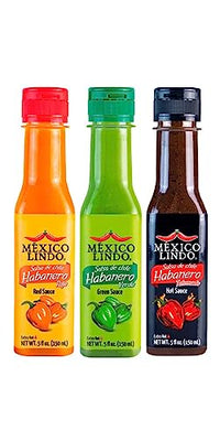 Mexico Lindo Hot Sauce Variety Pack | Includes 1 Bottles Each of Red Habanero + Green Habanero + Xxxtra Hot | 5 Fl Oz Bottles (Pack of 3)