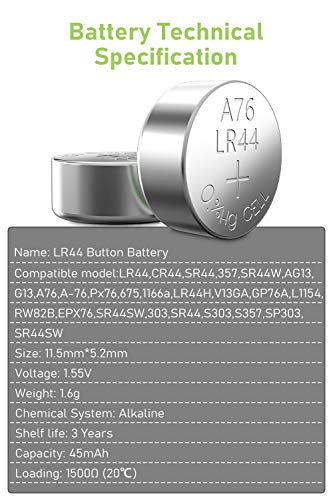 POWEROWL LR44 Batteries 24 Count, High Capacity AG13 357 303 SR44 L1154F A76 Premium Alkaline Battery 1.5V Button Coin Cell Batteries