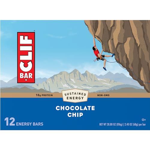 Clif Bar - Chocolate Chip - Made with Organic Oats - 10g Protein - Non-GMO - Plant Based - Energy Bars - 2.4 oz. (12 Pack)