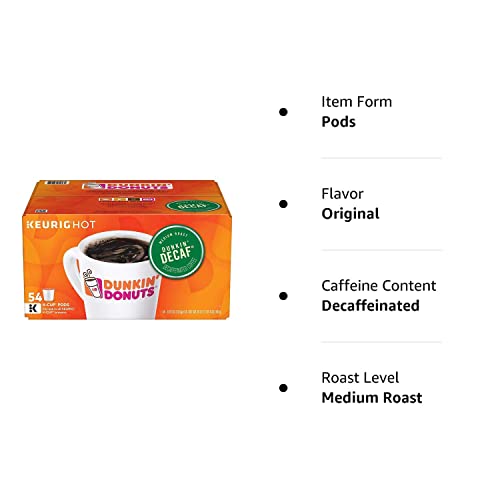 Dunkin' Donuts Decaf K-Cup Pods for Keurig Brewers, 54 Count (Packaging May Vary)