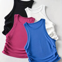 4 Packs Side Ruched Tank Tops, Y2K Crew Neck Tank Tops For Summer, Women's Clothing