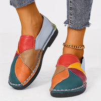 [Fashion Loafers] Soft Colorblock Women's Flat Loafers | Fashion Round Toe Slip On Faux Leather Shoes, Casual Walking Anti-skid Shoes