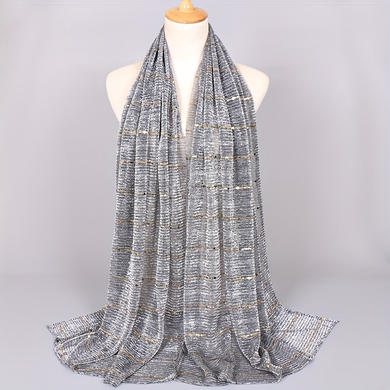 Women Solid Color Scarf Thin Breathable Shawl Lightweight Sparkling Metallic Wrap