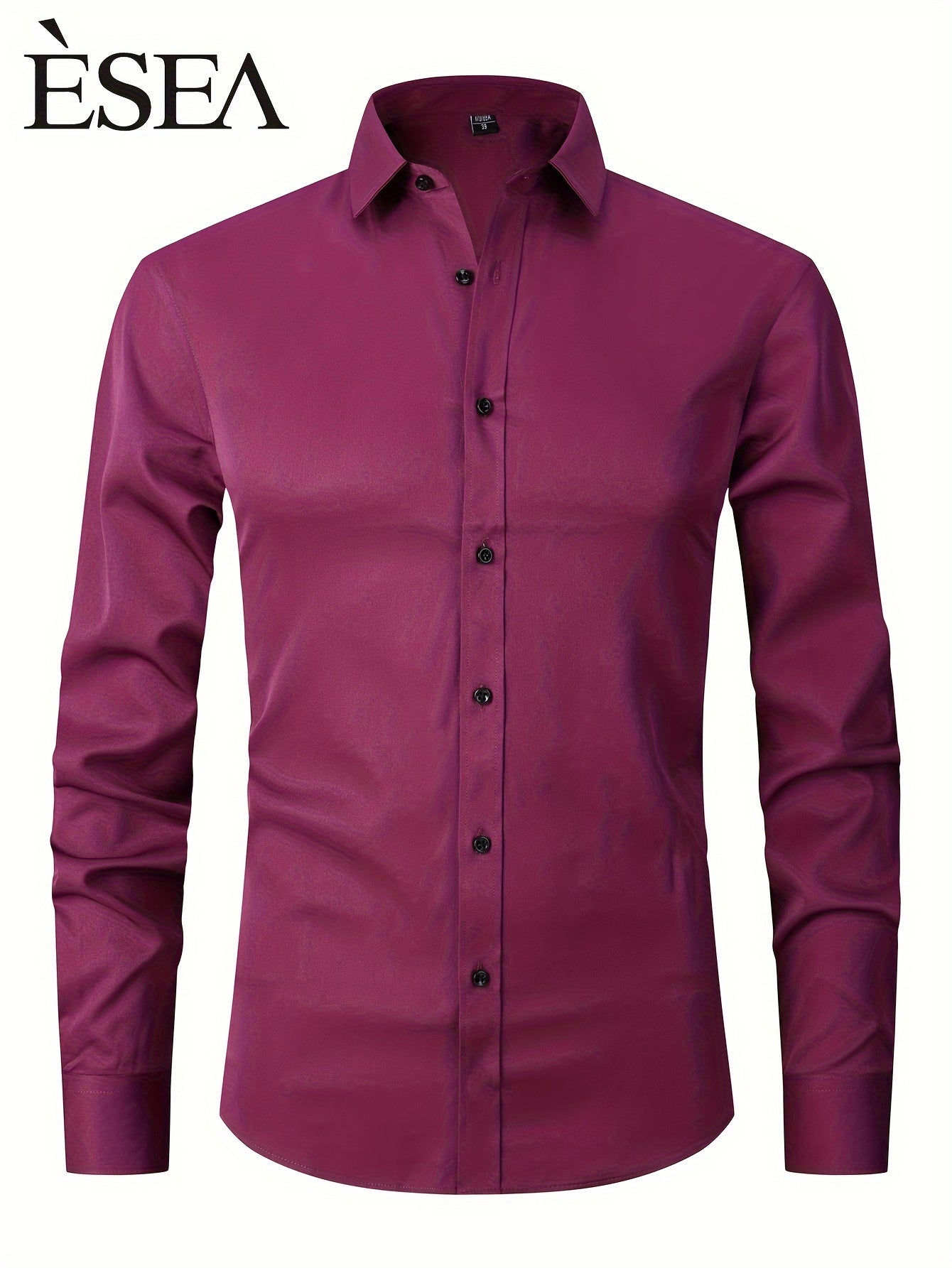 Men'S Slim-Fit Stretch Formal Shirt, Light Business Lapel Long Sleeve Shirt, Men'S Business Shirt Wrinkle-Resistant and Durable Solid Color Formal Long Sleeve Shirt with Buttons and Pockets Suitable for Work, Commuting, Datin