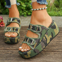 Stylish Womens Denim Platform Sandals - Square Open Toe, Buckle Strap, Slip-on, EVA Sole, Comfortable Strappy Back Slide Shoes for Summer Outdoor Activities