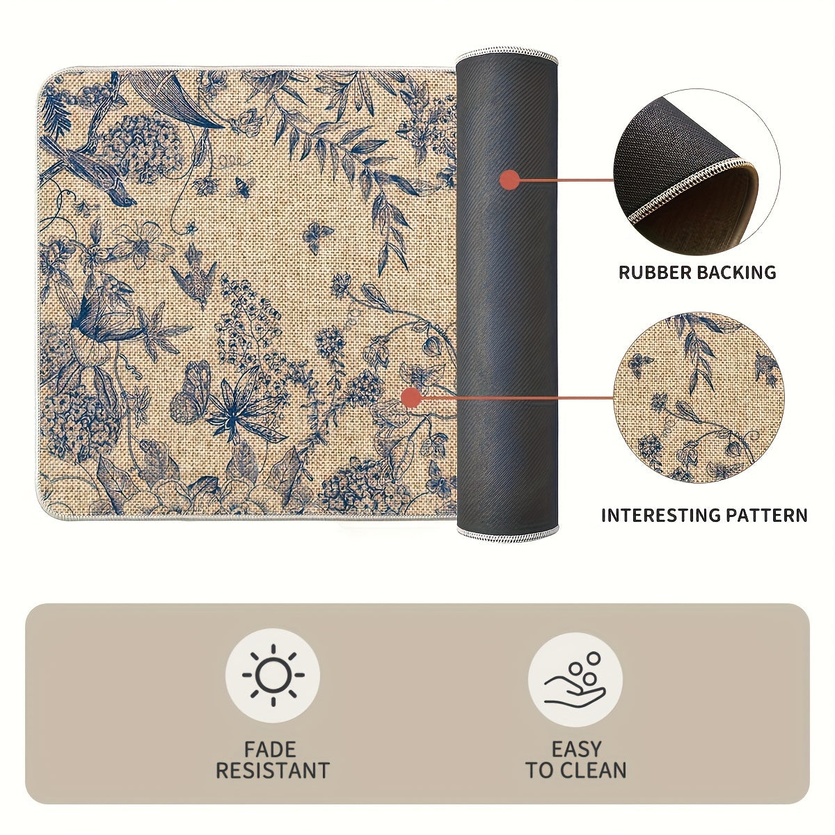 2pcs/set Sm:)e Flower Bird Leaves Kitchen Mats, Home Decor Low-Profile Kitchen Rugs For Floor - 17x29 Inches And 17x47 Inches