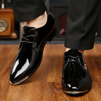 Plus Size Men's Faux Patent Leather Upper Derby Shoes, Comfy Non Slip Rubber Sole Durable Dress Shoes, Men's Footwear