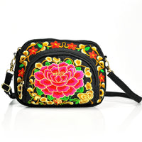 [Vibrant Crossbody Bag] Lightweight Double-Sided Vibrant Floral Embroidered Crossbody Bag for Women | Detachable Strap, Zipper Closure, Phone Pocket - Perfect for Casual Outings, Travel Accessory