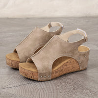 Womens Fashionable Retro Wedge Sandals - Stylish Peep Toe, Adjustable Buckle & Slingback - Comfortable Platform for Casual Summer Outings