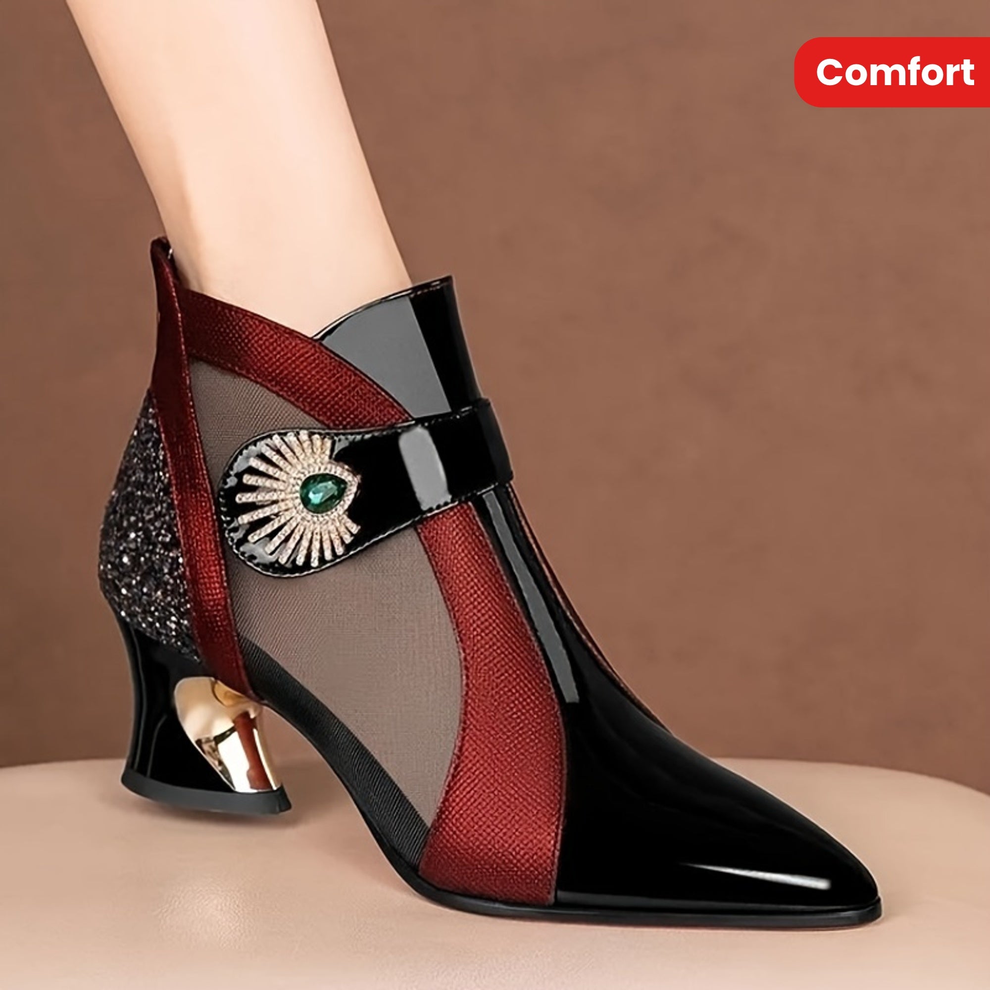 Women's Rhinestone Mesh Ankle Boots with Pointed Toe, Fashionable Short Boots