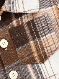 Boy's Casual Plaid Button-Up Shirt & Ripped Imitation Denim Pants Set - Cozy Polyester, Non-Transparent, Perfect for Fall/Winter, Perfect for Outdoor