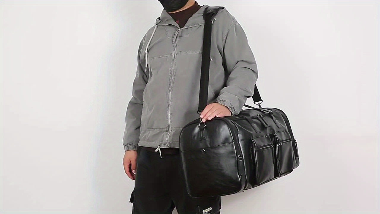 Men'S Genuine Travel Duffel Bag - Adjustable Shoulder Straps, Multiple Compartments, Durable & Stylish for Weekends, Trips & Daily Use (Black), Luggage for Travel, Secure Zipper Closure