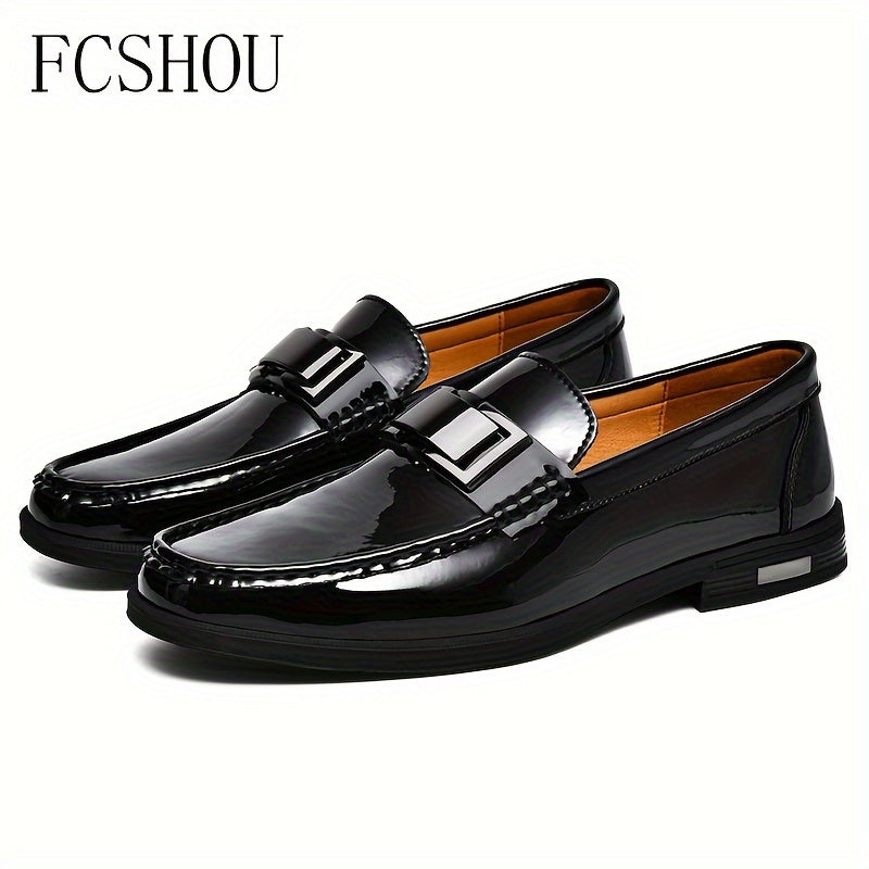 FCSHOU Plus Size Men's Solid Colour Upper Slip On Loafer Shoes, Comfy Non Slip Stitched Walking Shoes, Men's Footwear