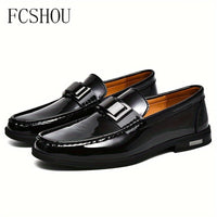 FCSHOU Plus Size Men's Solid Colour Upper Slip On Loafer Shoes, Comfy Non Slip Stitched Walking Shoes, Men's Footwear