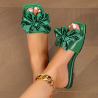 Fashionable Bowknot Slide Sandals - Solid Color Square Toe, Slip-On & Non-slip - Ultra-Flat, Lightweight for Effortless Summer Beach Wear
