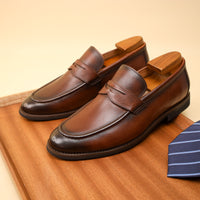 [Top Grain Leather Slip On Loafers] Men's Top Grain Cow Leather Upper Slip On Loafer Shoes, Comfy Non Slip Rubber Sole Casual Dress Shoes, Men's Footwear