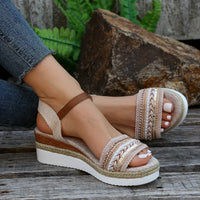 Chic Braided Wedge Sandals - Open Toe Ankle Buckle Adjustables - Elastic Slingback Comfort - Boho Summer Style