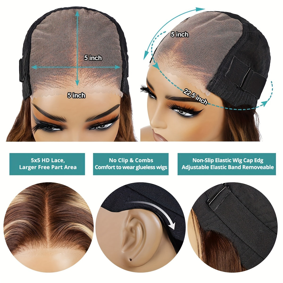 Glueless Wigs Human Hair Pre Cut Lace 4/27 Highlight Ombre Straight Lace Front Wig Human Hair 180% Density 5X5 HD Honey Blonde Lace Front Wig Human Hair For Women Pre Plucked With Baby Hair