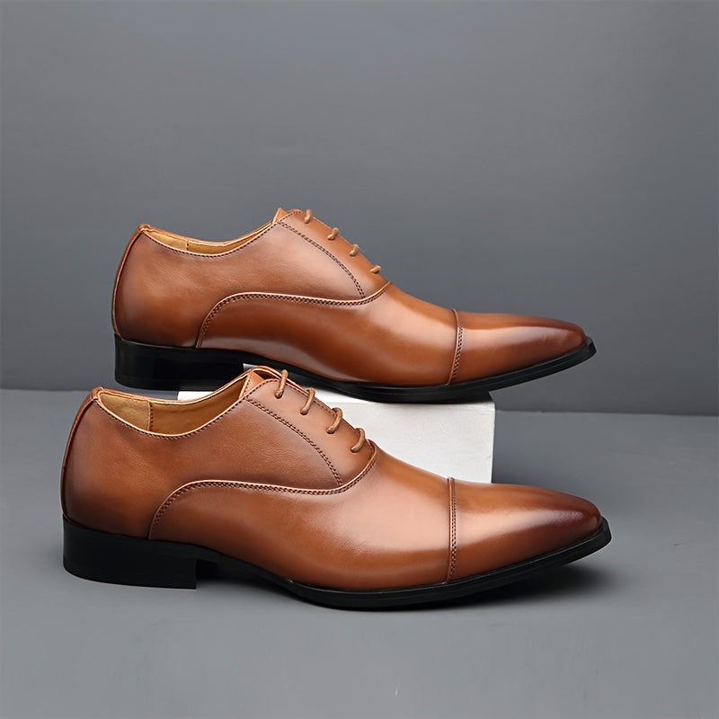 Men's Cap Toe Oxford Shoes, Comfy Non Slip Rubber Sole Lace Up Durable Formal Shoes, Men's Footwear