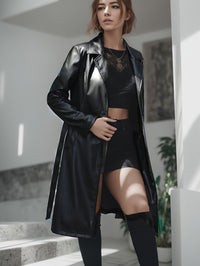 PU Leather Lapel Coat, Casual Long Sleeve Versatile Outerwear, Women's Clothing