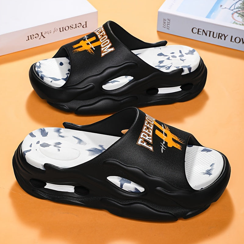 Men's Trendy Street Style Open Toe Breathable Chunky Slippers, Comfy Non Slip Durable Soft Sole EVA Slides, Men's Footwear