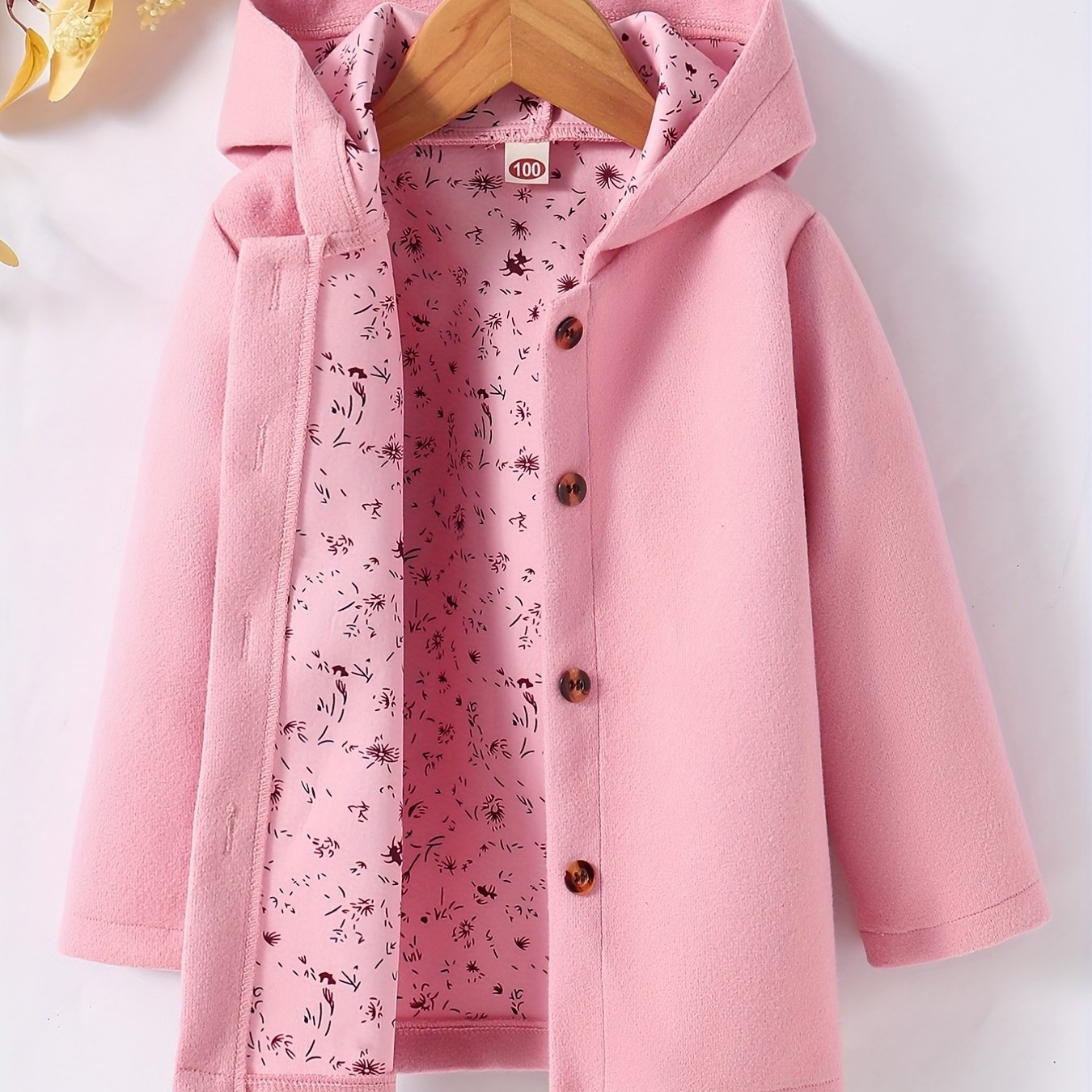 Baby Girls Toddler Girls Casual & Elegant Hooded Coat Floral Print Button Design Hoodies For Autumn And Winter