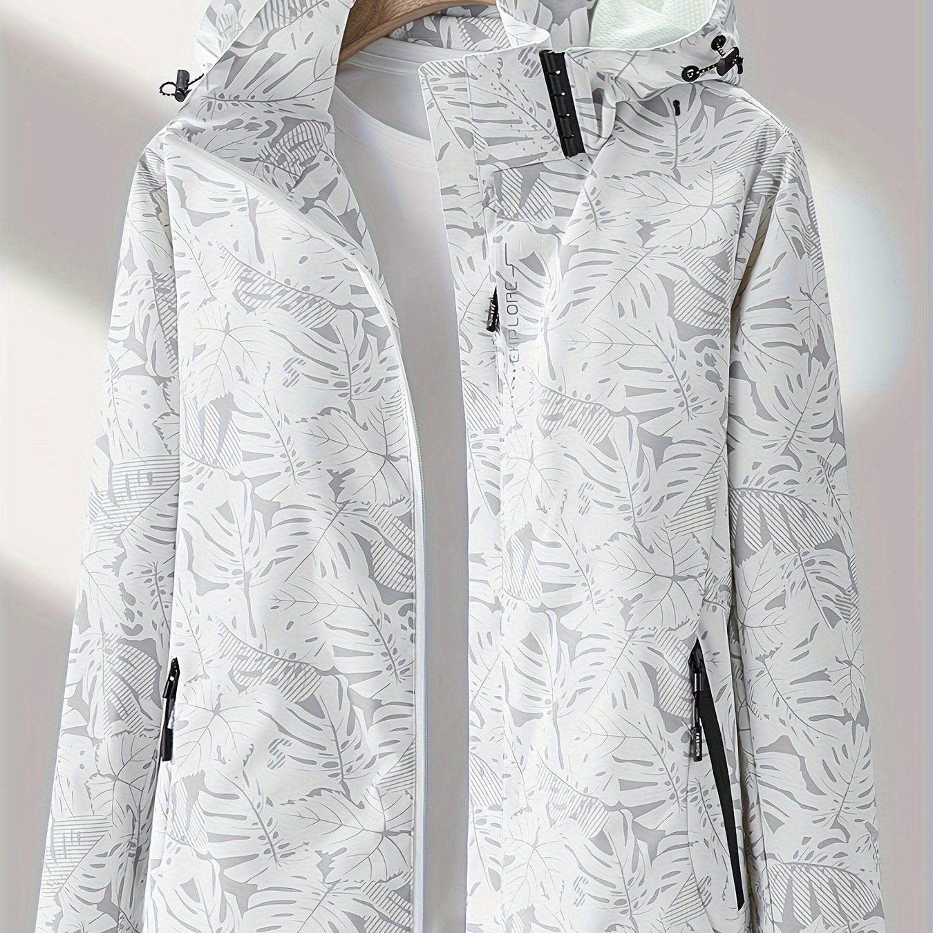 [Tropical Hooded Jacket] Lightweight Women's Hooded Jacket | Casual Zip-Up Outdoor with Tropical Leaf Print, Removable Hood & Adjustable Cuffs for Spring Summer Fall, Hiking, Travel, Camping, Camping Gear